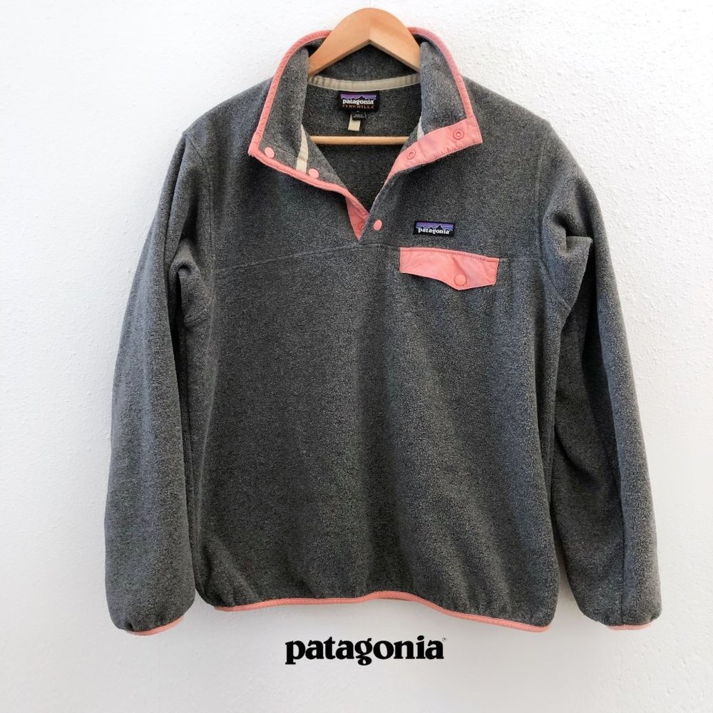 Patagonia Gray Fleece Pullover with Pink Trim